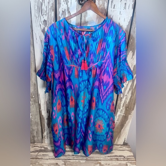 La Plage Celerie Dress Isle Ikat Turquoise Multi Size Medium - Picture 4 of 13